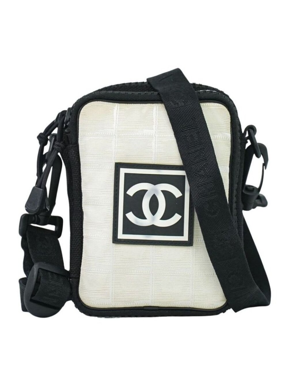 Chanel Sports Line Shoulder Bag Pochette Nylon Black Beige